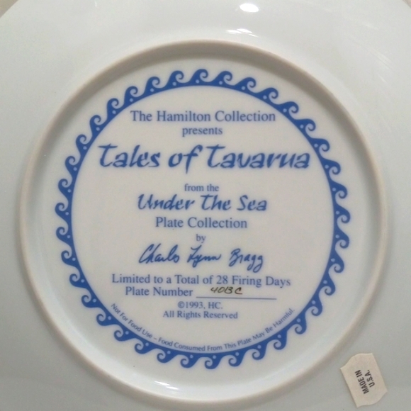 Hamilton,Tales of Tauarna Plate, Vintage Porcelain Plate W/Dolphins - Picture 3 of 6
